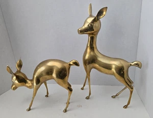 Pair Brass Deer Doe Fawn Large Mid Century Modern 15 3/4/ 8 1/4" - Picture 1 of 13