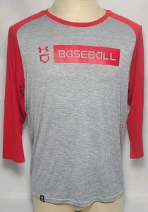 Under Armour Baseball Training Henley Shirt Pullover grau rot Herren Large ~ gebraucht - Bild 1 von 9