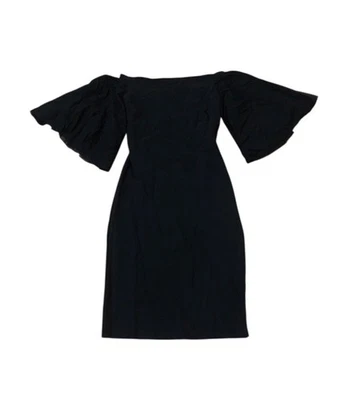 Vestido Chiara Boni Hombro Descubierto Talla US 12 IT 48 Negro Manga Acampanada Foto 1 de 4