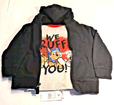 PAW Patrol Toddler Size 3T “We Ruff You!” Long Sleeve T-Shirt + C&J Black Coat  - Image 1 of 4