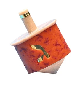 Hanukkah Resin Dreidel Orange & Red Spots Cut Out Gold Lettering 2 " Tall * - Picture 1 of 1