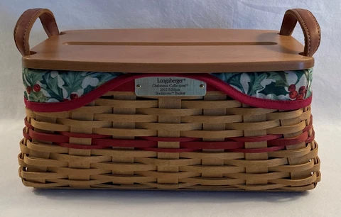 Longaberger 2002 Christmas Red Traditions Basket Set Lid Holly Liner Protector Cover