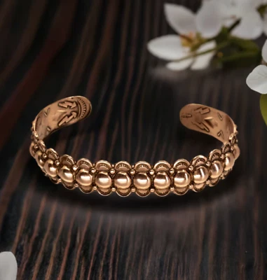 Wide Bead Pure Copper Minimalist Adjustable Cuff Bracelet - Image 1 of 4