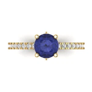 14K Yellow Gold Vintage Engagement Ring for Women, 1.465 ctw Simulated Tanzanite - Picture 1 of 11