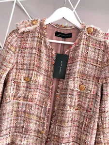 A372 ZARA MUJER FANTASÍA TWEED ROSA LARGO ORO BOTONES ABRIGO CHAQUETA BLAZER - L - Imagen 1 de 14