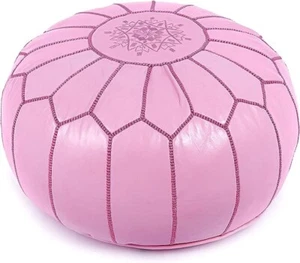 Moroccan Leather Pouf Unstuffed Moroccan Pouf Cover Boho Ottoman ( Pink ) - Picture 1 of 3