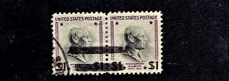 1938 U.S. PRESIDENTIAL SERIES $1 Wilson PAIR  Sc#832 Used - Image 1 of 1