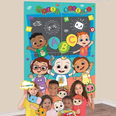 COCOMELON Happy Birthday Party Scene Setter with 12 photo booth props BACKDROP - Image 1 of 2