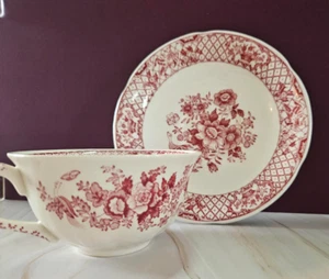 Masons Cup and Saucer Stratford Ironstone Pink/Red Oversized - Bild 1 von 9
