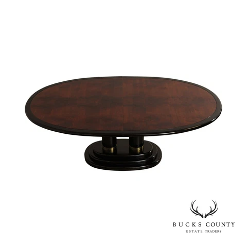 Henredon Scene Three Burl Wood & Black Lacquer Oval Dining Table Cover