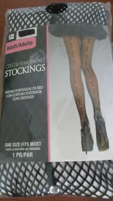 AMSCAN ~ 1 双水晶接缝鱼网袜紧身裤 ~ 均码 ~ 全新带盒 — 第 1/4 张图片