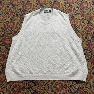 Vintage 80’s Trader Bay Grandpa Plaid Knit Sweater Vest Mens 2XL Linen/Cotton - Image 1 of 4