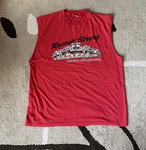 Vintage 80er TEAM SNAP-ON T-Shirt ""Running Strong"" ROT Cutoff Größe 2XL SELTEN - Bild 1 von 5