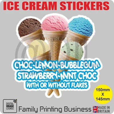 DIGITAL IMAGE LOUNGE ICE CREAM VAN Stickers - Cones -Tubs-Sundaes- Gelato SCOOP SINGLE CONES FLAVOURS