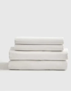 NWT QUINCE LUXURY ORGANIC SATEEN 4 PIECE SHEET SET QUEEN WHITE 100% COTTON - Picture 1 of 13
