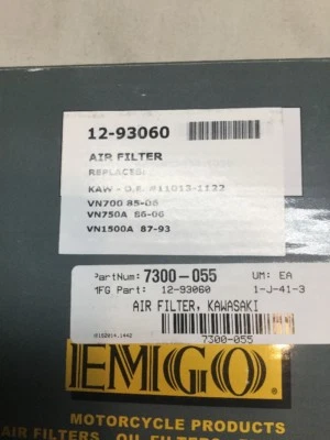 KAWASAKI AIR FILTER 12-93060 VN700 VN750A VN1500A Vulcan  - Image 1 of 3