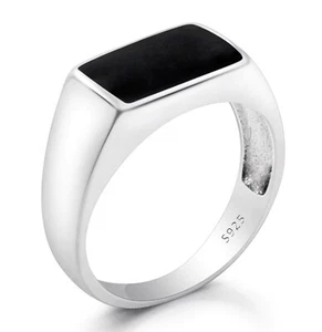 Anello Uomo Donna Argento 925 Chevalier Turco Quadrato Nero Fede Mignolo Sigillo - Bild 1 von 5