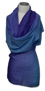 Schal Swarovski Elemente Wolle Seide wool silk Blau Abendstola Evening stole - Bild 1 von 2