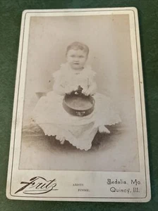 Vintage Rare CDV Baby with Tambourine by Fritz of Sedalia, Mo - Picture 1 of 2