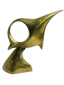 1960s Brass Fish Modernist Abstract Art Sculpture MCM Hollywood Regency Large - Picture 1 of 21