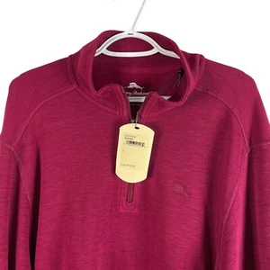 NEW Tommy Bahama Mens Tobago Bay Half Zip Sweater Medium Rhumba Red Stretch $118 - Picture 1 of 6