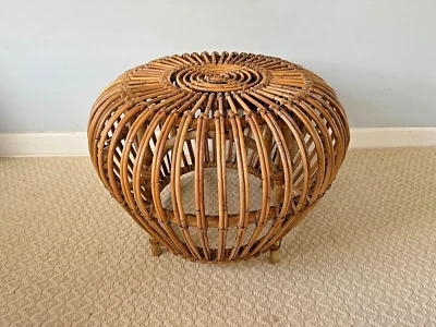 Taburete otomano Franco Albini vintage redondo ratán mimbre seta puf pie MCM Foto 1 de 4