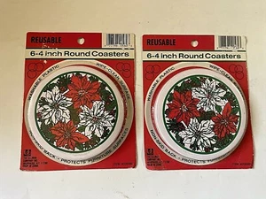The Ullman Company Vintage Round Christmas Coasters Poinsettia new vintage 2 lot - Picture 1 of 12