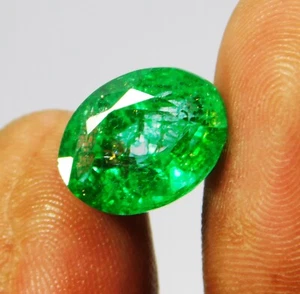 Natural 6.45 Ct Oval Cut Colombian Green Emerald Loose Gemstone Certified - Picture 1 of 7