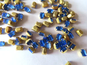 72 Swarovski Octagon Rhinestones 6x4mm Sapphire/Brass settings. - Picture 1 of 1