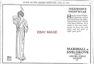 Anuncio de la Primera Guerra Mundial de ropa de dormir barata de Marshall & Snelgrove anuncio impreso de 1916 734/76 - Imagen 1 de 1
