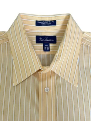 Paul Fredrick Mens Shirt Sz 17-33 L/S Yellow White 2 Ply Cotton Dobby Trim Fit - Image 1 of 4