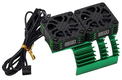 NHX 1/8 Twin Cyclone Alum HV Cooling Fans w/Cover Green: Arrma Kraton / Outcast - Image 1 of 4