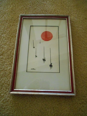 Lake Boats Sunset Seascape Signed Picture - Image 1 of 4