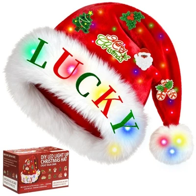 Sombrero de Papá Noel Iluminado Sombreros de Navidad para Mujeres Hombres Adultos con Pegatina Hágalo Usted Mismo... Foto 1 de 4