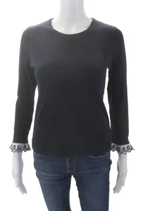 Chloe Girls Long Sleeve Embroidered Trim Logo Shirt Navy White Cotton Size 14 - Picture 1 of 7