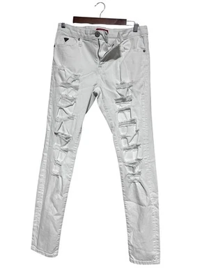 Pantalones de mezclilla ajustados GUESS blancos desgastados para hombre elásticos rasgados Foto 1 de 4