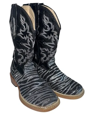 Botas de Vaquero Roper Niñas Brillo Cebra Puntera Cuadrada Talla 9 Negras Plateadas Foto 1 de 4
