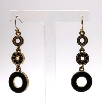 Lia Sophia Dapple Retired Black Enamel & Rhinestone Dangle Fashion Earrings - Image 1 of 4