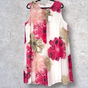 Calvin Klein Floral Shift Dress Women’s 16W Beige White Pink Sleeveless NWT - Picture 1 of 9