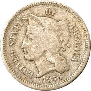 1874 Three (3) Cent Nickel Great Deals From The Executive Coin Company - Picture 1 of 2
