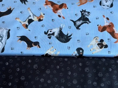 Timeless Treasures Stoffpaket Hunde & Pfoten 2 Patchworkstoffe 25x110cm Baumwoll - Bild 1 von 4