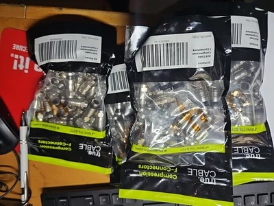 True Cable 250  Professional Grade RG6 Coax Compression Fitting F Connector CATV - Image 1 of 3