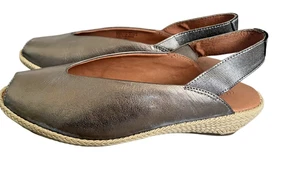 Gentle Souls Luci Leder Espadrille Slingback Peeptoe Ballerinas 9 Zinn Metallic - Bild 1 von 6