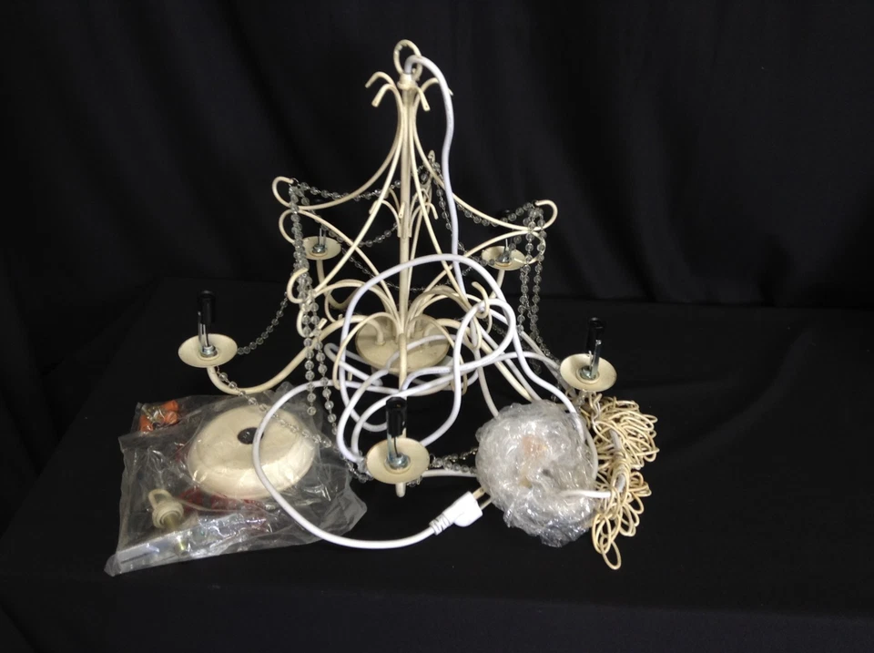 Pottery Barn Kids Mia FLUSH MOUNT Beaded Chandelier Light Distressed ANT WHITE - Image 1 of 4