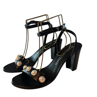 Stuart Weitzman  Nearlybare Portia 85MM Leather Heels Faux Pearl NEW 9.5 - Image 1 of 4