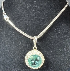 ✨Vintage Sterling Faux Aquamarin Floral Anhänger - 18" Boxed Seil Kette 2,5mm✨ - Bild 1 von 10