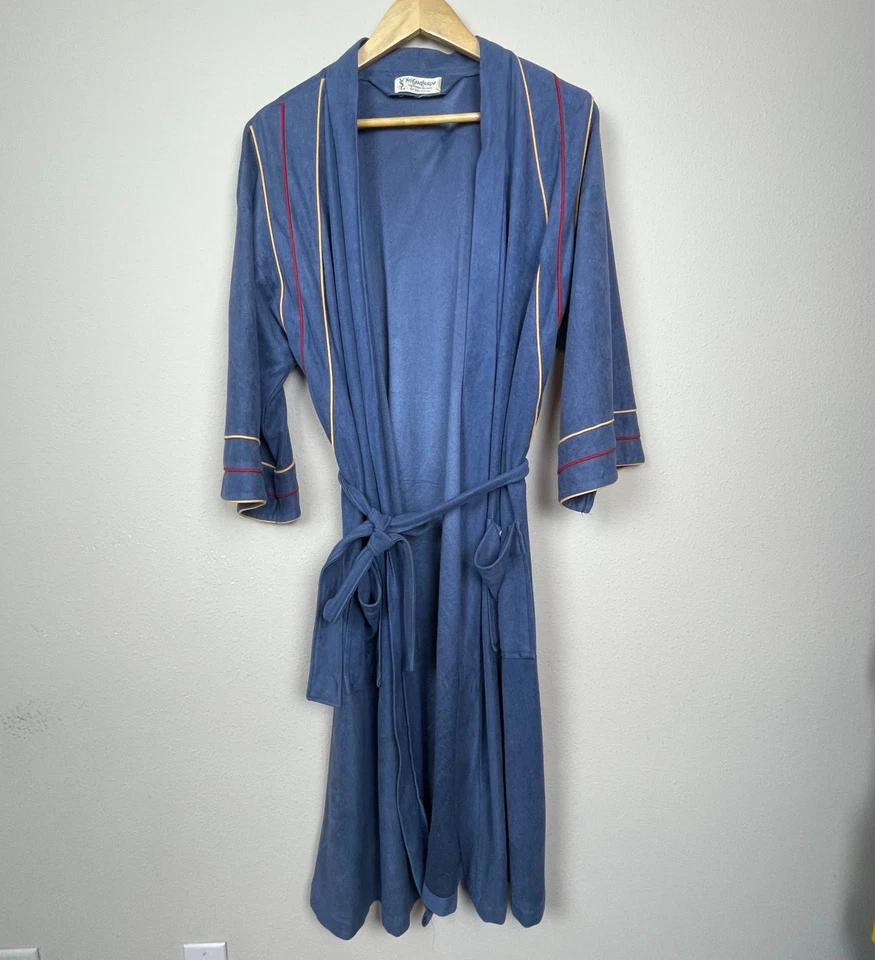 De colección YSL Yves Saint Laurent Bata Azul Rojo Amarillo Tubería Dinero Antiguo Ropa de Salón Foto 1 de 4