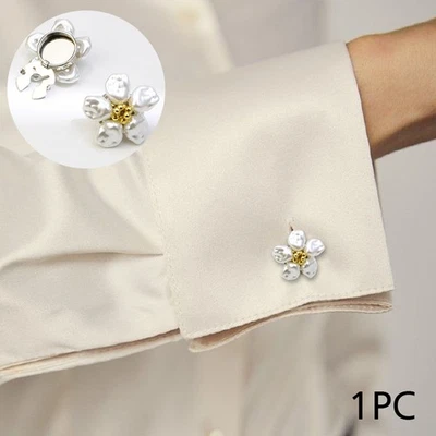Pearl Five-petal Flower Shape Button Cover Wedding Party Gift Jewelry Cufflinks - Image 1 of 4