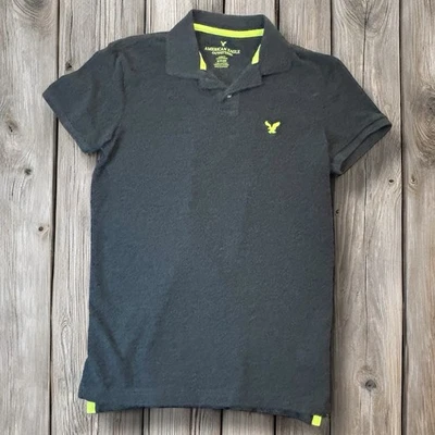American Eagle Polo Shirt XS Classic Fit Gray Neon Green Logo Preppy Retro 2010 - Image 1 of 4