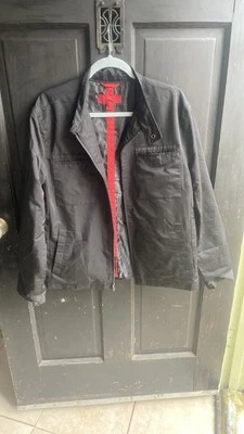 Alfani 修身黑色领全拉链长袖夹克男式 L 码 — 第 1/4 张图片